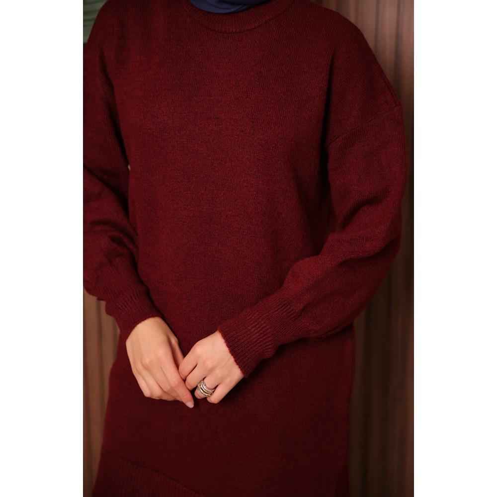 7010 Yumoş Triko Tunik - Bordo