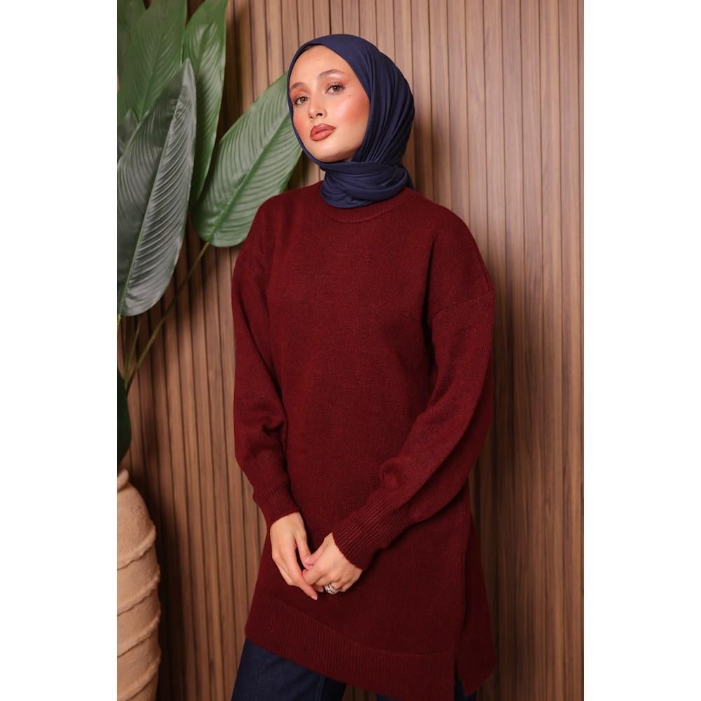 7010 Yumoş Triko Tunik - Bordo