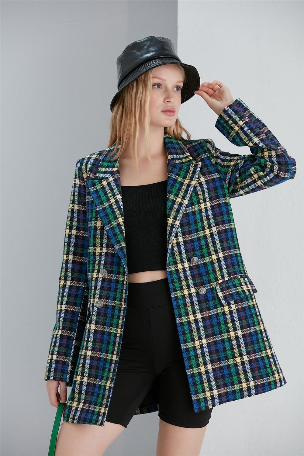 Ekose Ceket - Lacivert