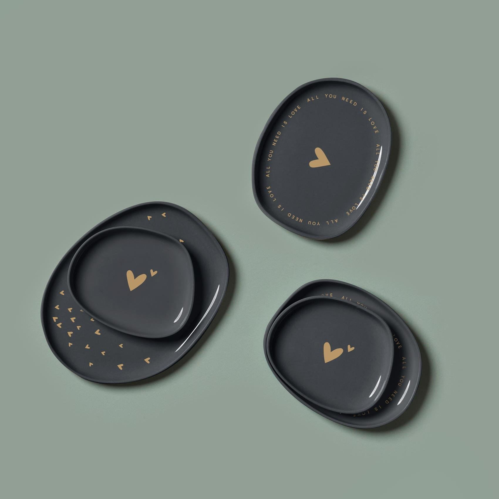 Çakıl 3'lü Mini Tabak Seti Golden Touch Siyah