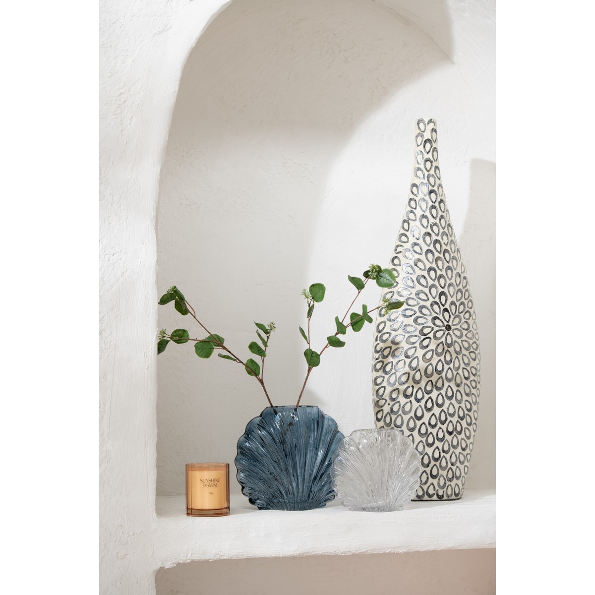 Vase Shell Glass L Blu L (25X12X21cm) - 42464