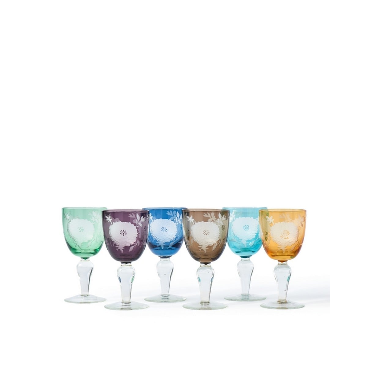 Wine Glass Peony Multicolour Set 6