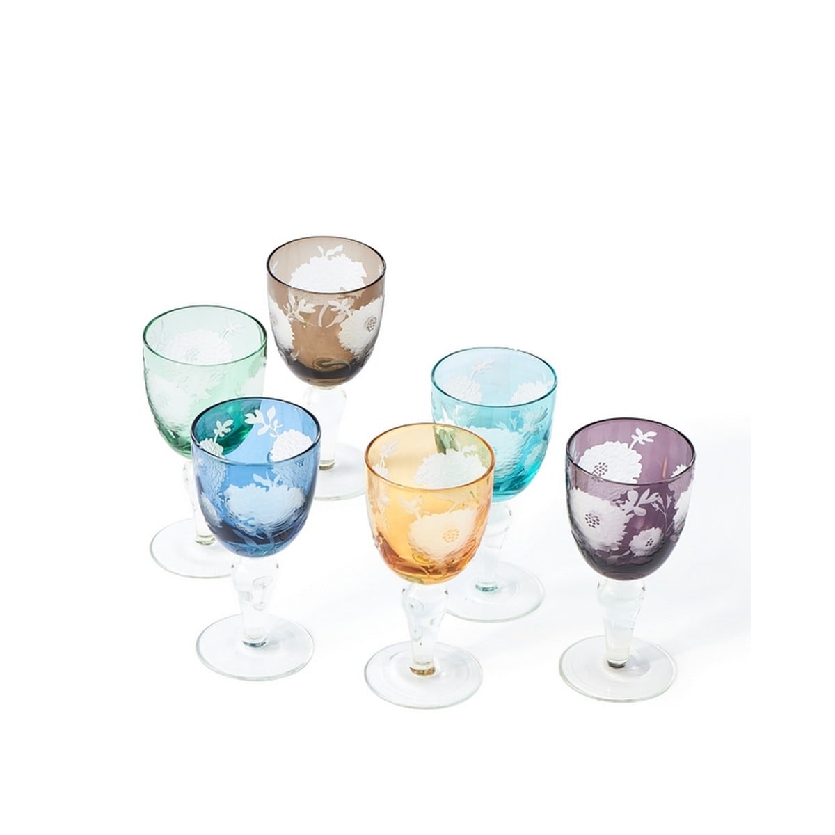 Wine Glass Peony Multicolour Set 6
