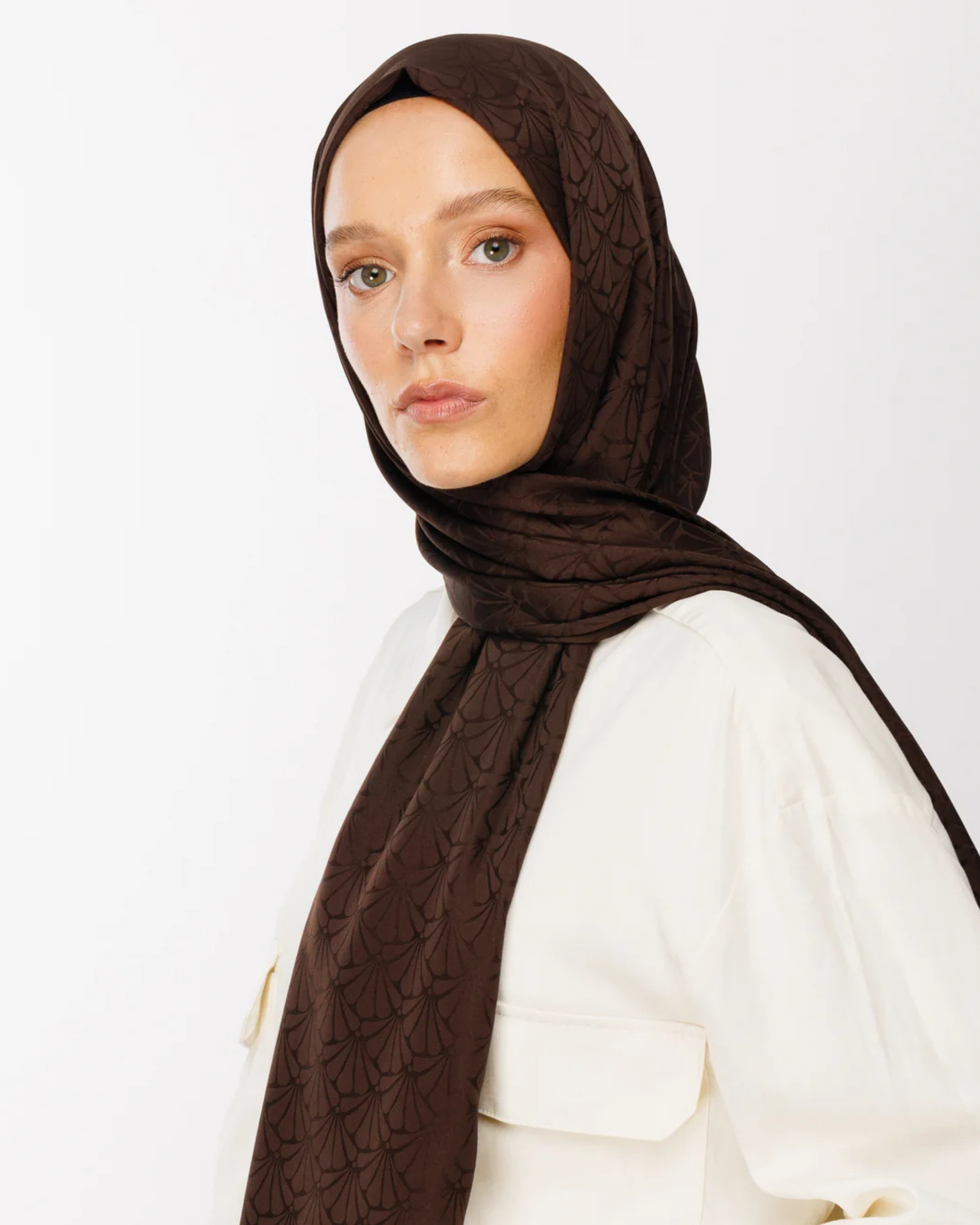 Acı Kahve Lotus Desen İpeksi Jakar Şal