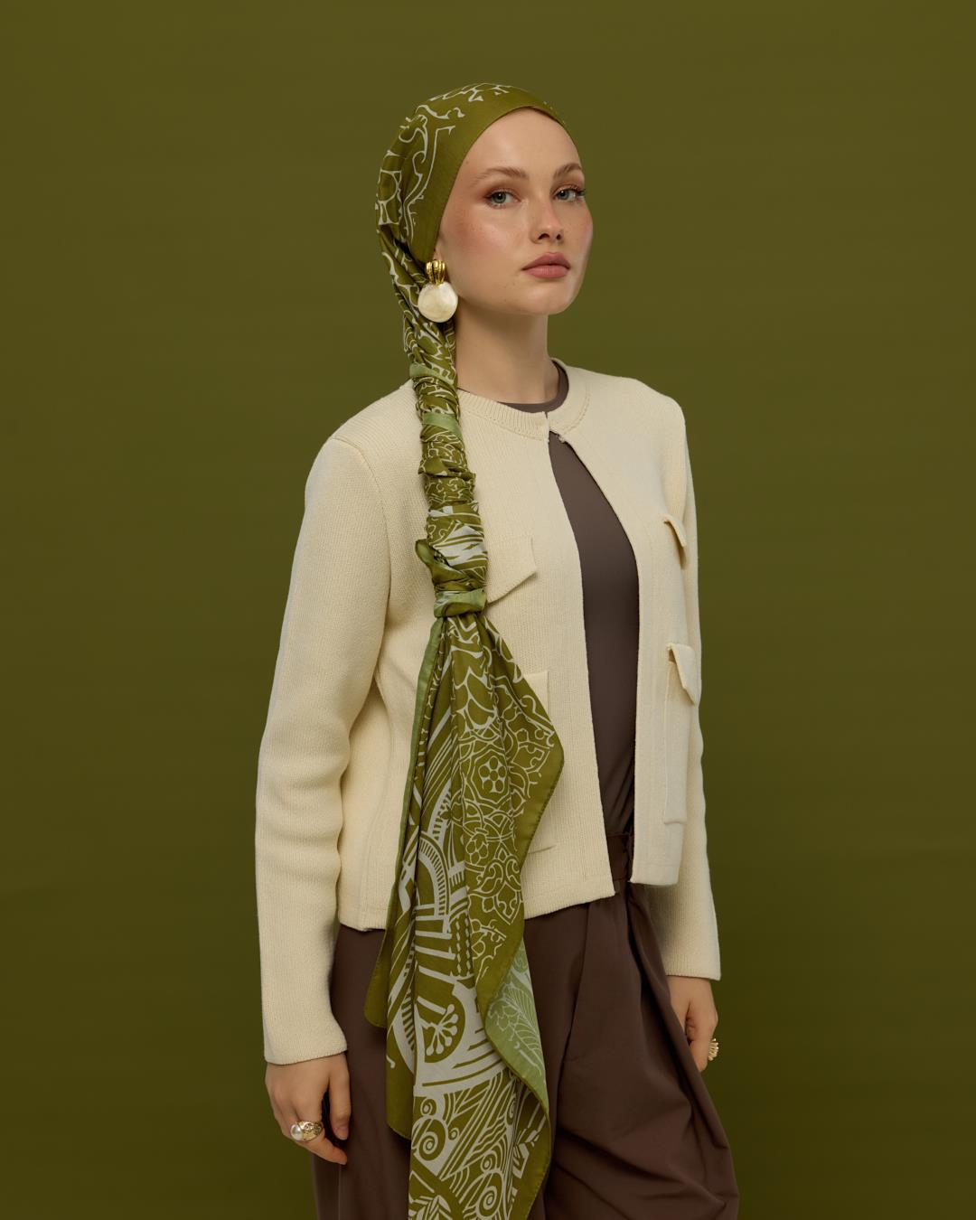 Altın Zeytin & Beyaz Işık Harem Rüyası Desen Şal