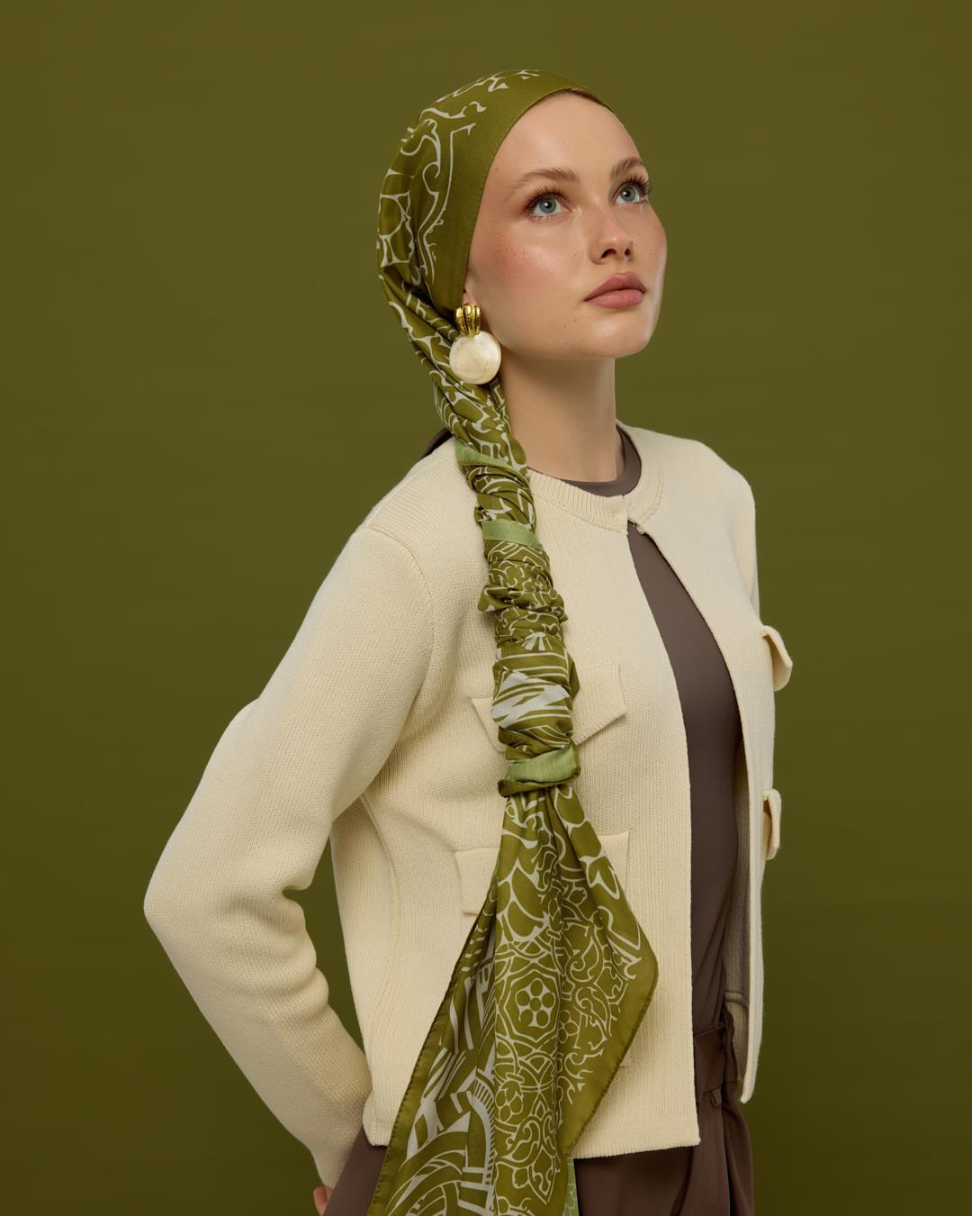 Altın Zeytin & Beyaz Işık Harem Rüyası Desen Şal