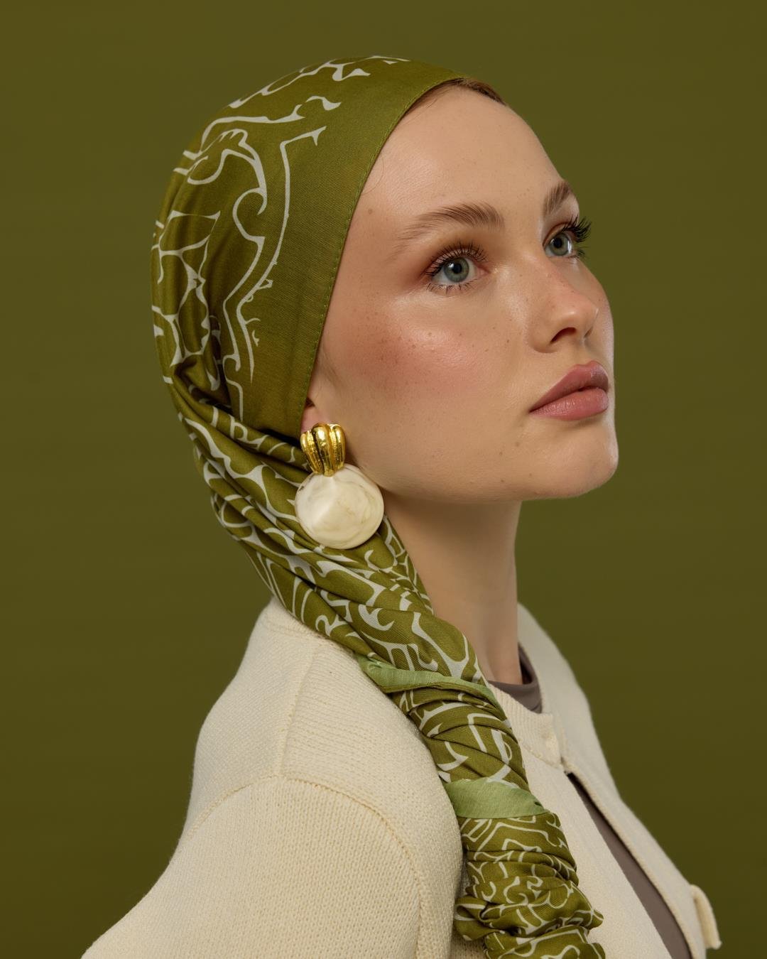 Altın Zeytin & Beyaz Işık Harem Rüyası Desen Şal