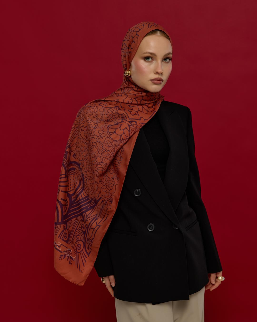 Amber & Patlıcan Harem Rüyası Desen Şal