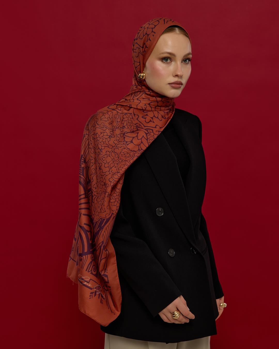 Amber & Patlıcan Harem Rüyası Desen Şal