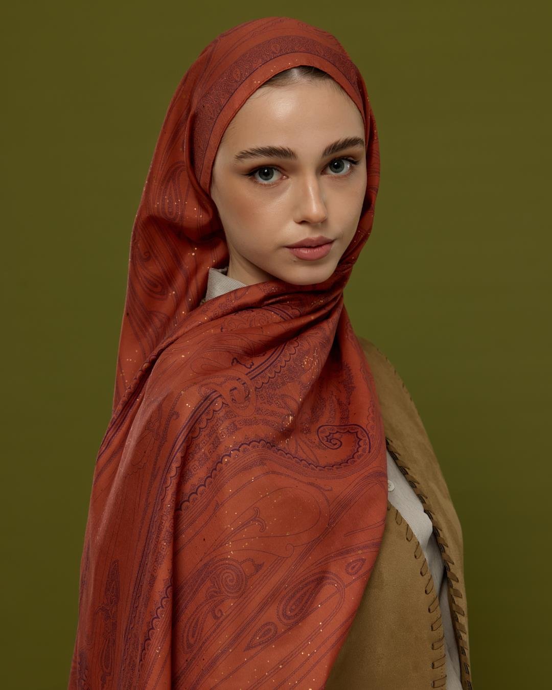 Amber & Patlıcan Hürrem Desen Işıltılı Şal