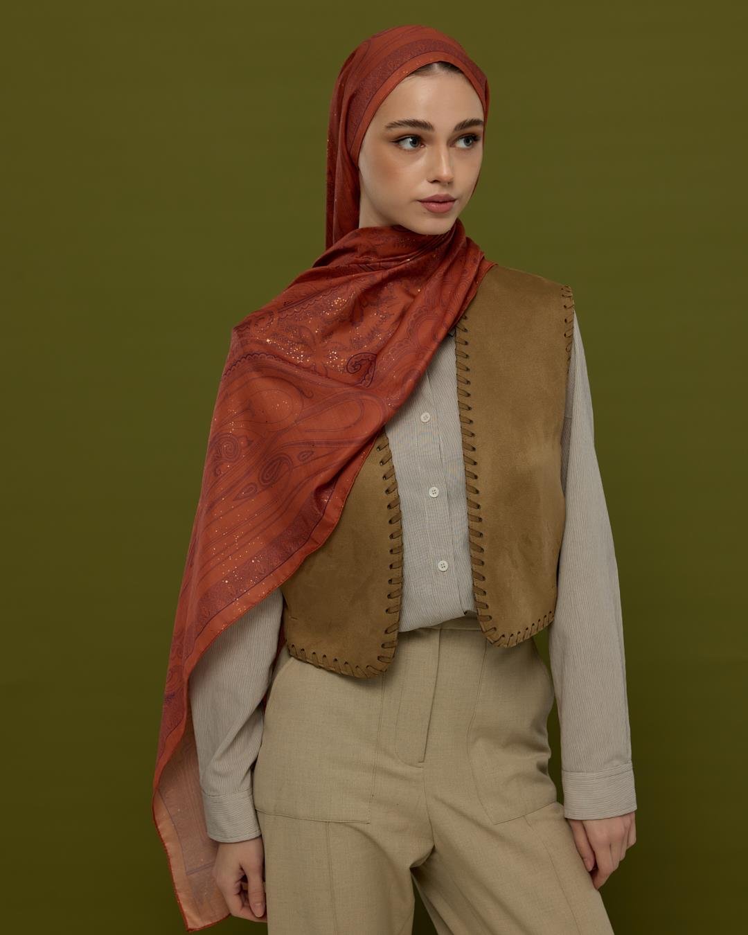 Amber & Patlıcan Hürrem Desen Işıltılı Şal