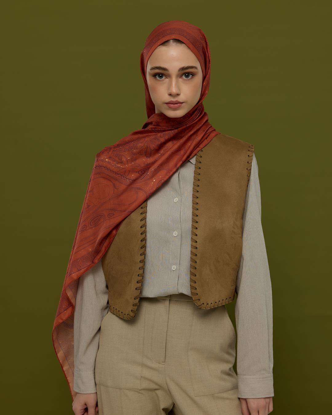 Amber & Patlıcan Hürrem Desen Işıltılı Şal