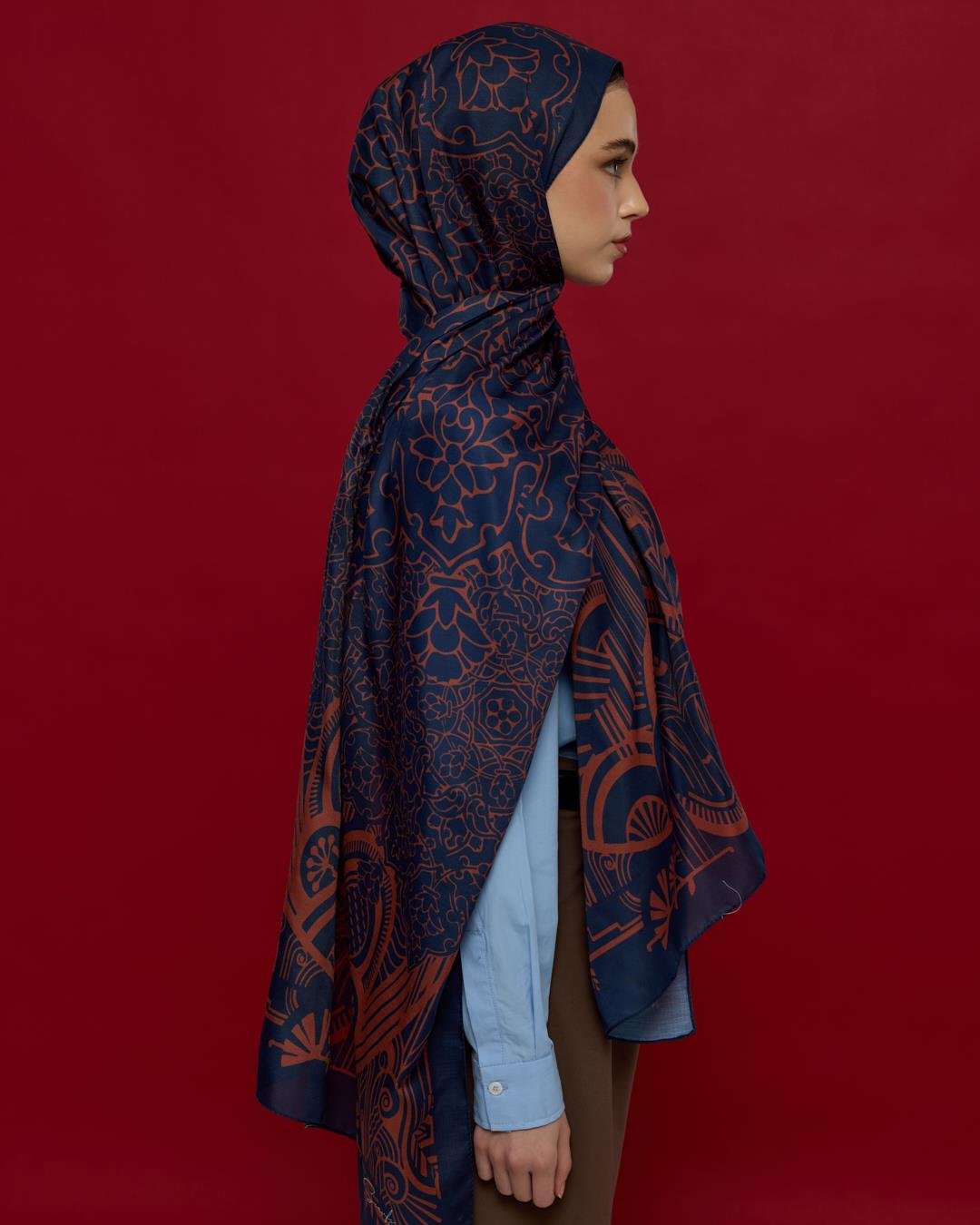 Bakır & Gece Laciverti Harem Rüyası Desen Şal