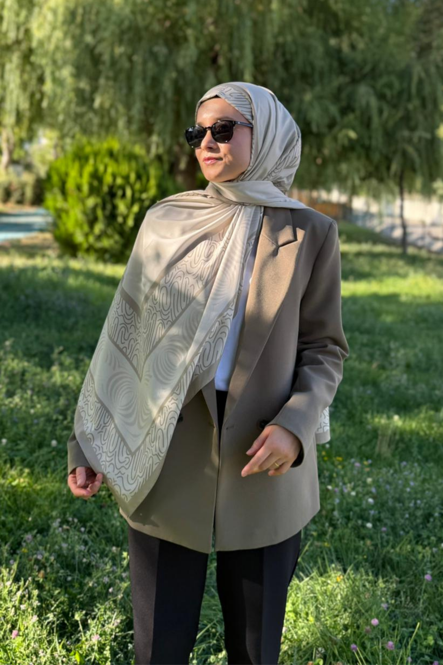 Bej Karma Desen Pamuk Vual Şal