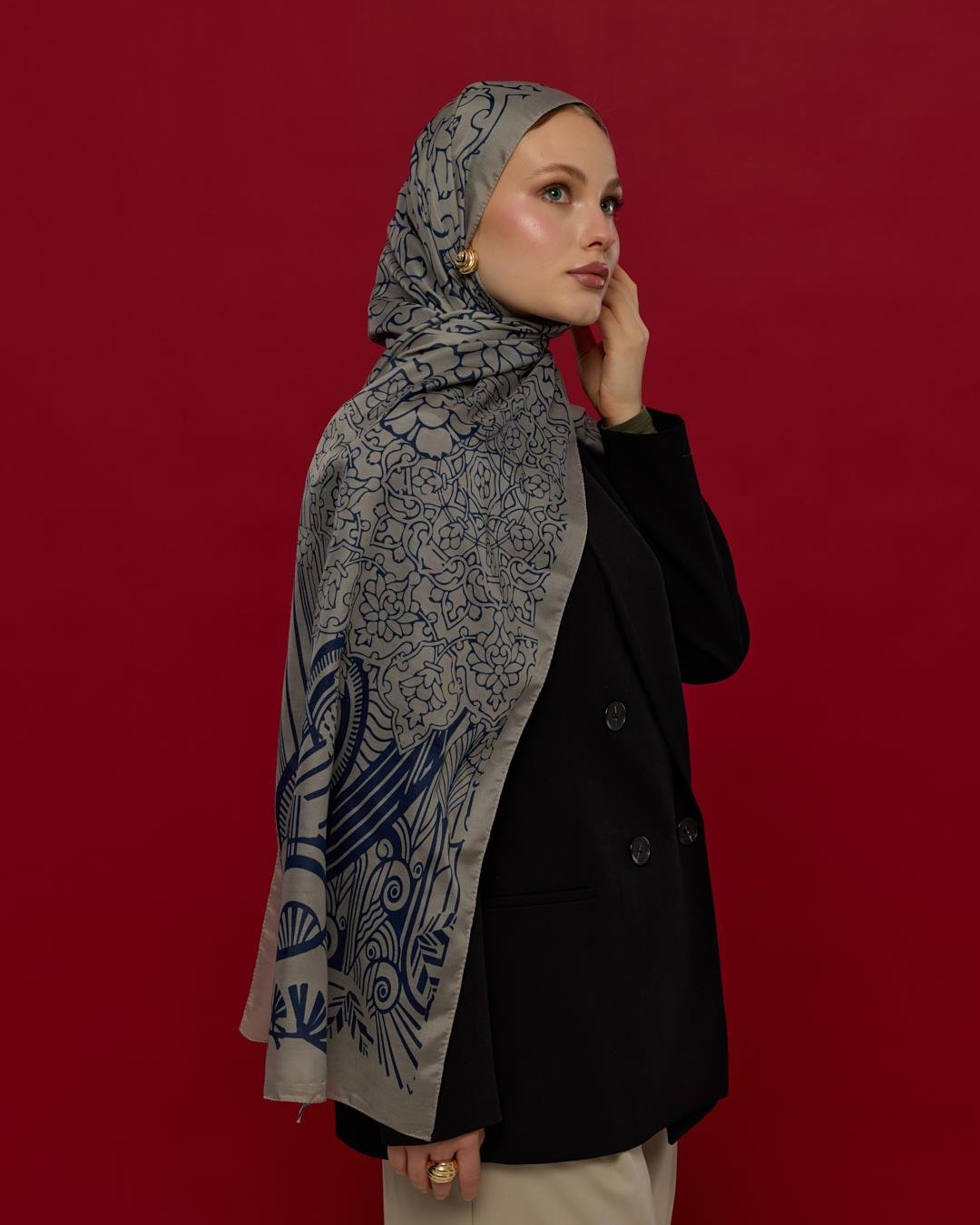 Bej & Lacivert Harem Rüyası Desen Şal