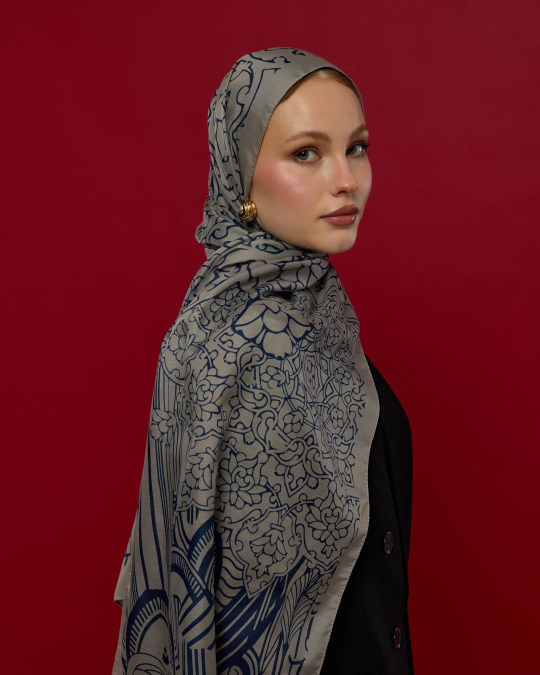 Bej & Lacivert Harem Rüyası Desen Şal