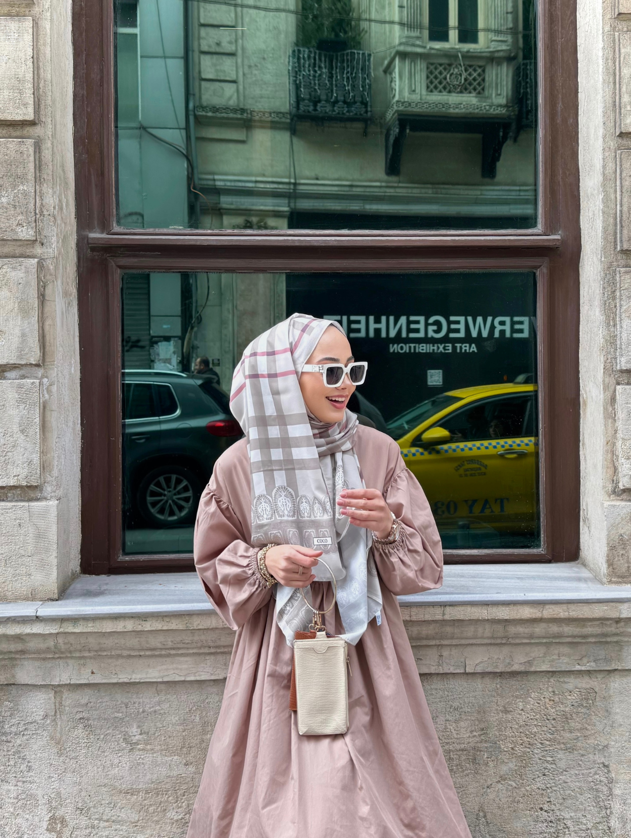 Bej Tartan Desen Modal Şal 