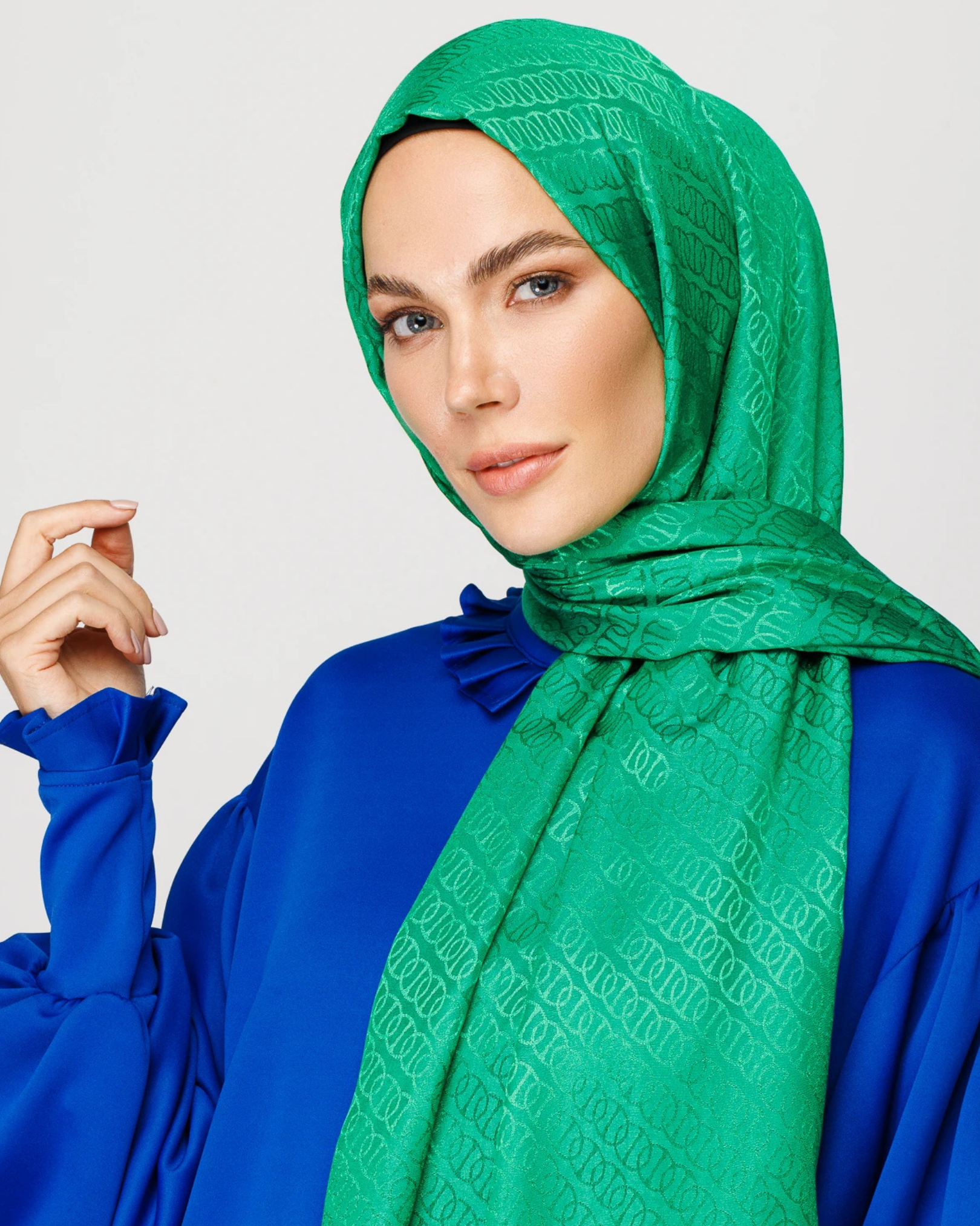 Benetton Yeşili Forever Desen Parlak Jakar Şal