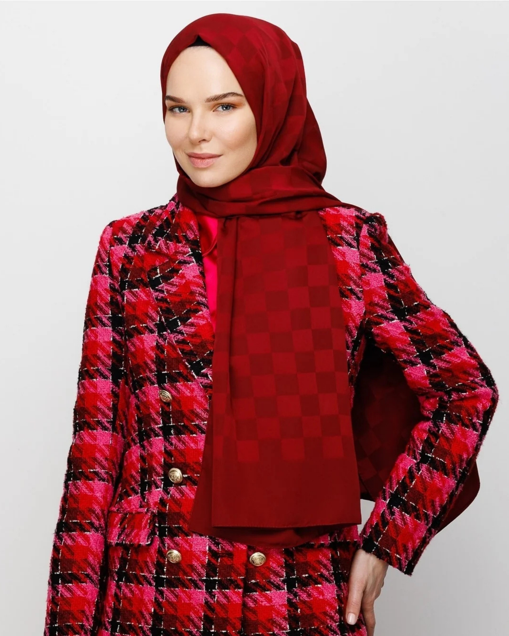 Bordo Dama Desen İpeksi Jakar Şal