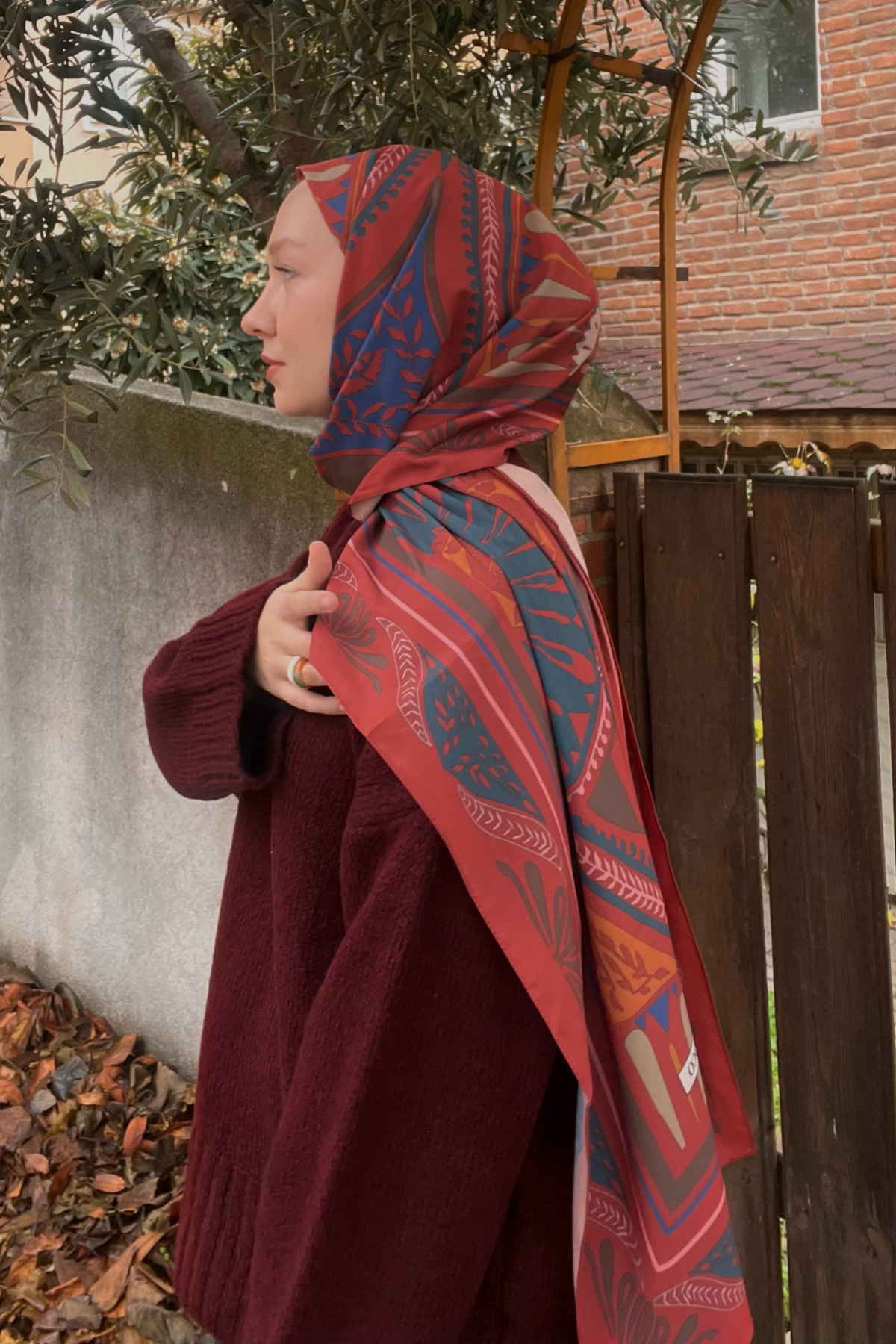 Bordo & Lacivert Zümra Desen Pamuk Vual Şal