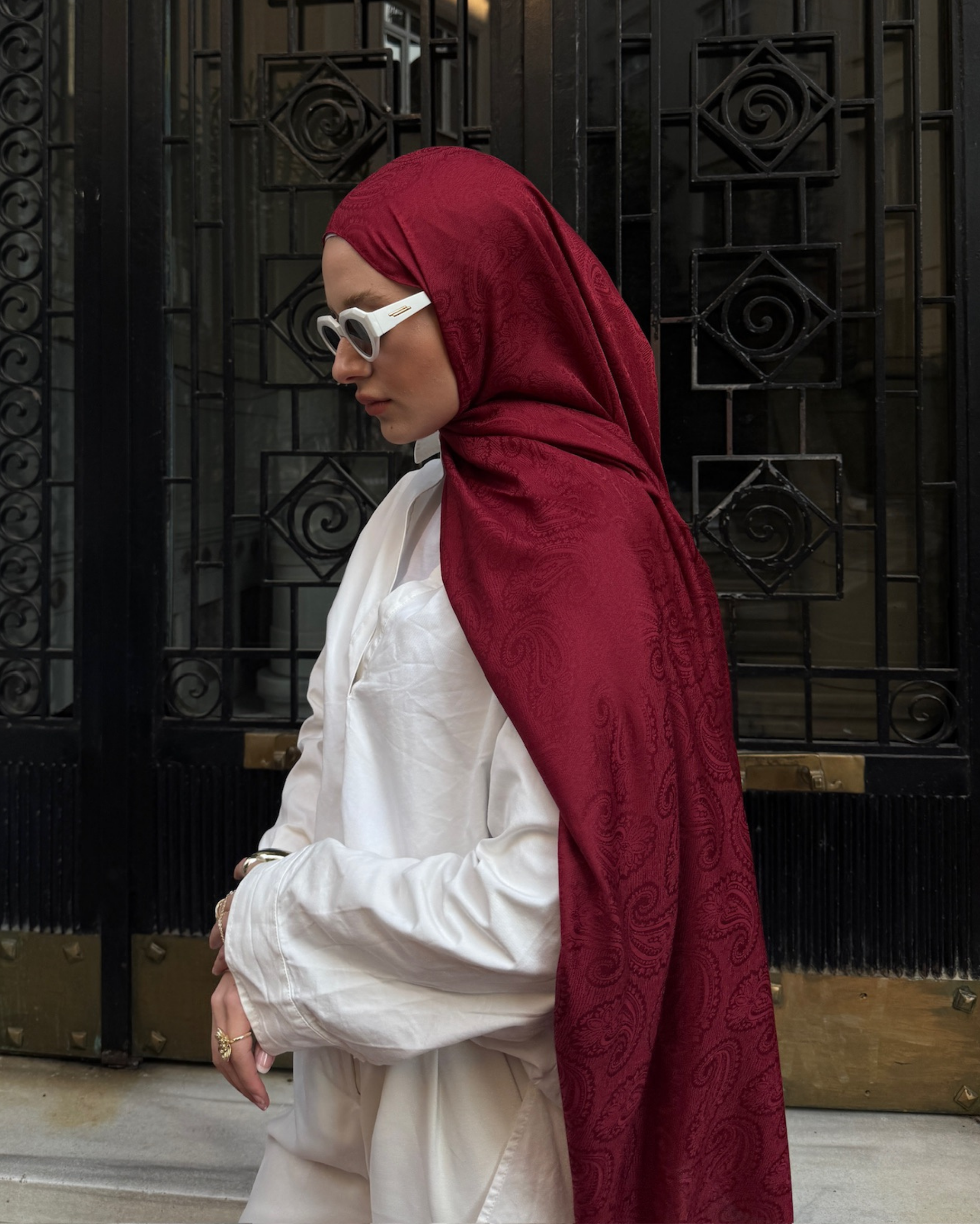 Bordo Rumi Desen Jakar Şal