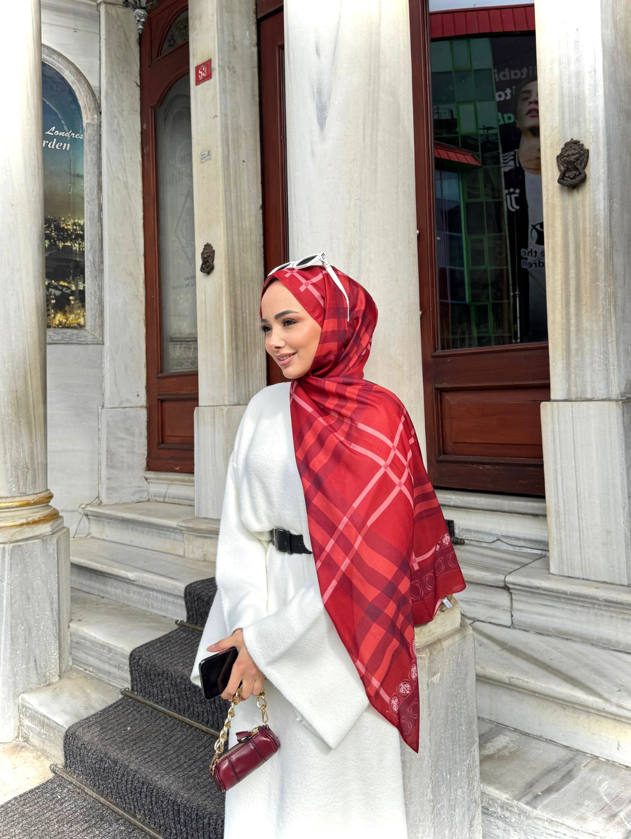 Bordo Tartan Desen Modal Şal