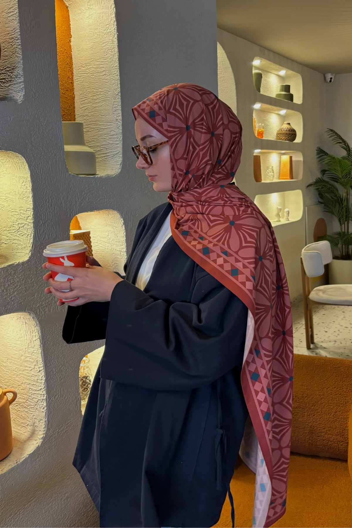 Bordo Yonca Desen Pamuk Vual Şal