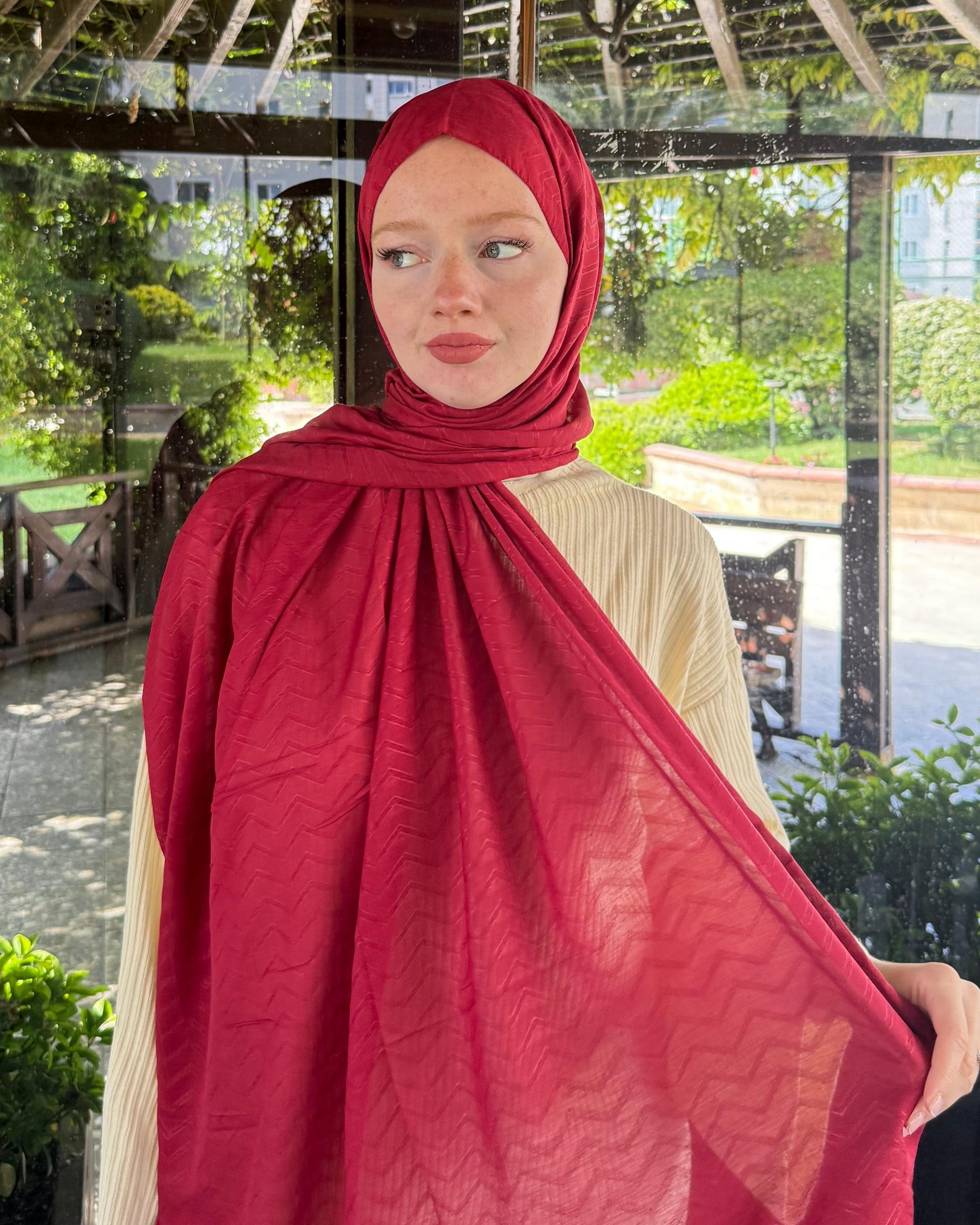 Bordo Zikzak Lyocell Bambu Jakar Şal