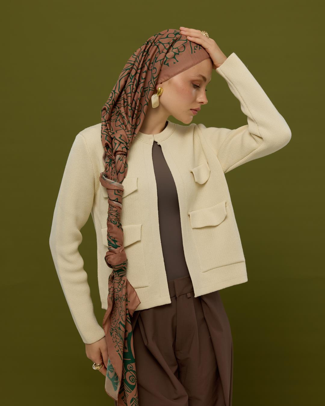 Bronz Şafak & Orman Yeşili Harem Rüyası Desen Şal