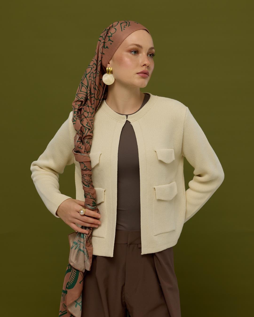 Bronz Şafak & Orman Yeşili Harem Rüyası Desen Şal