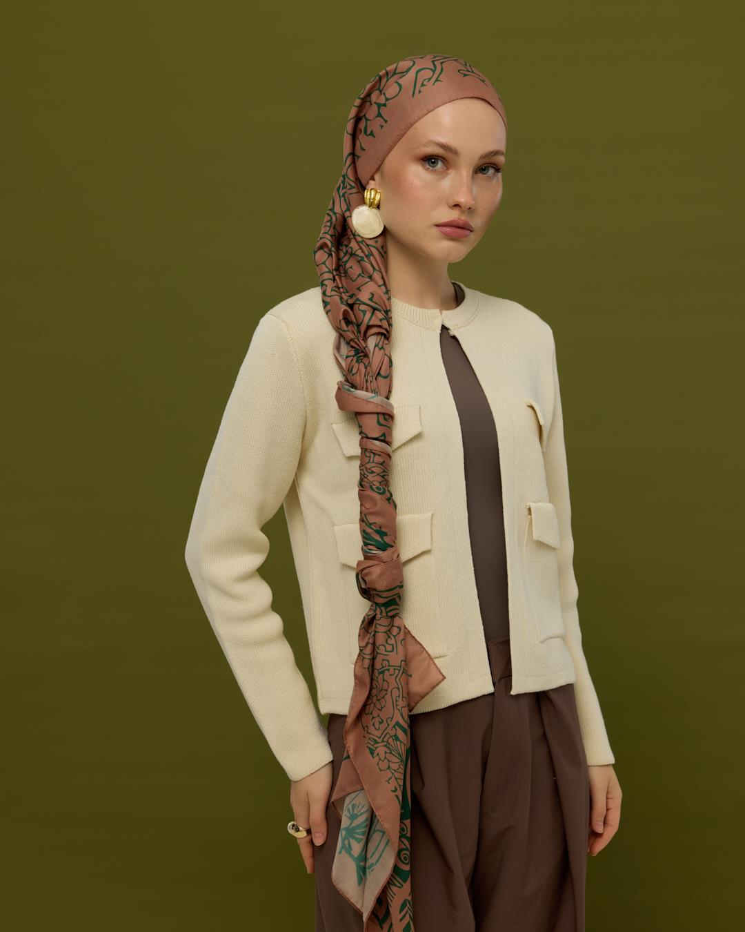 Bronz Şafak & Orman Yeşili Harem Rüyası Desen Şal