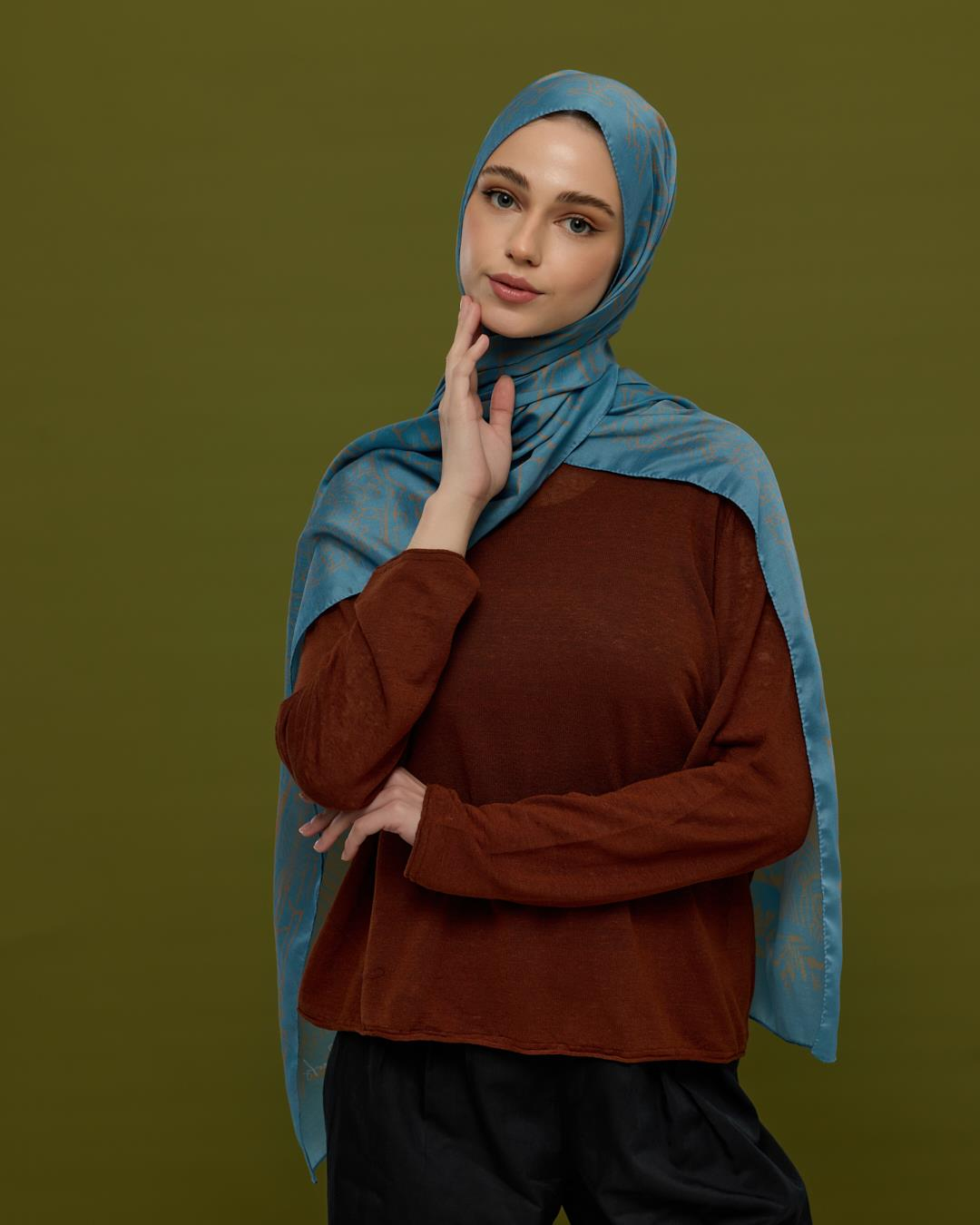 Çakıl Mavisi & Tarçın Dumanı Harem Rüyası Desen Şal