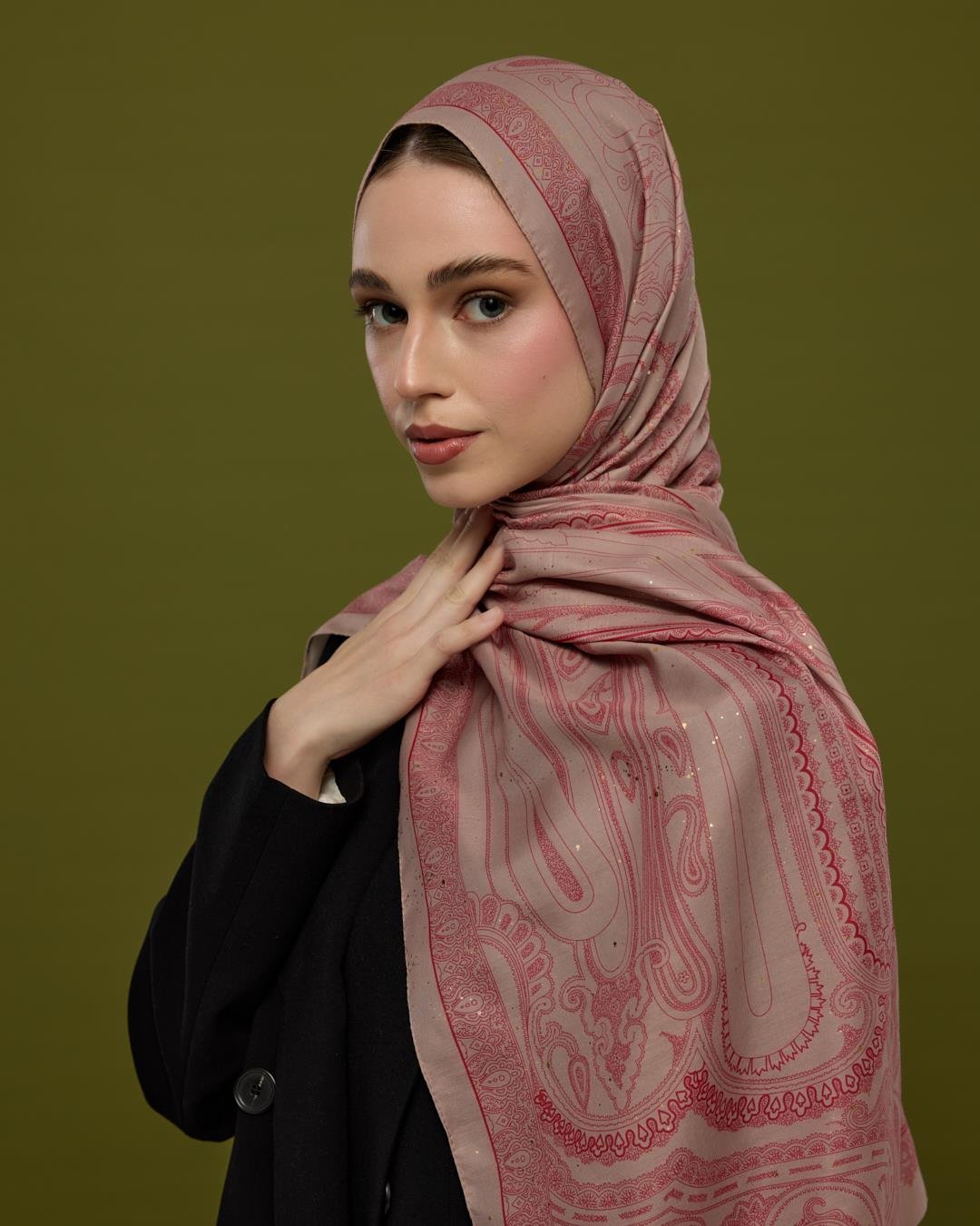 Fildişi & Gülkurusu Hürrem Desen Işıltılı Şal