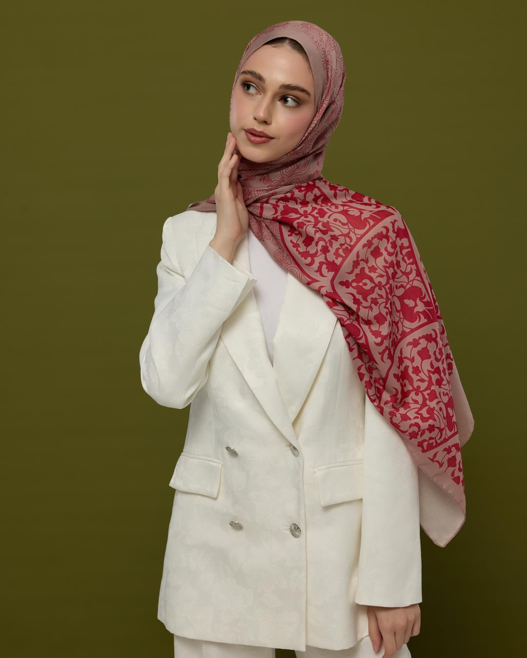 Fildişi & Gülkurusu Saraylı Desen Şal