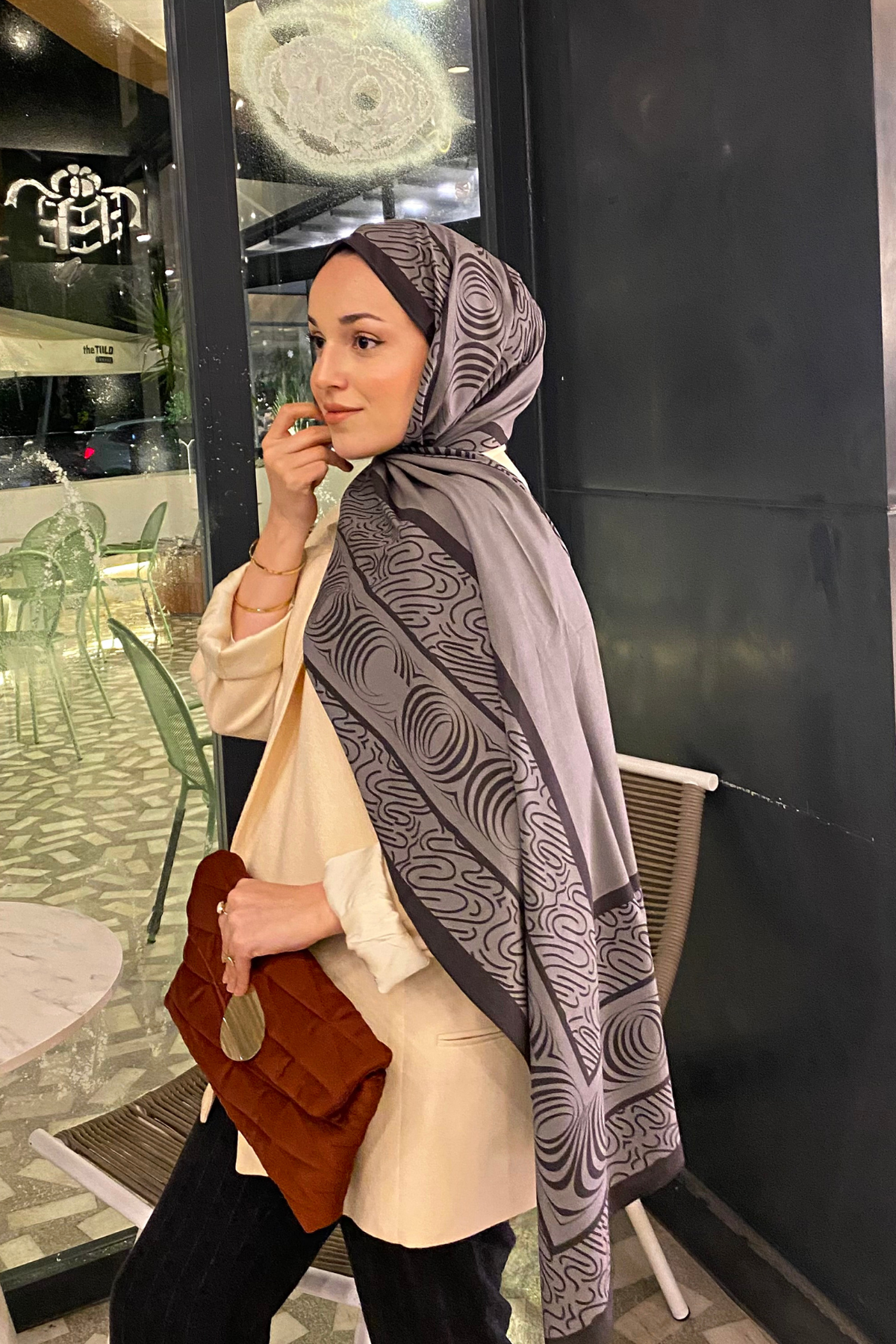 Füme Karma Desen Pamuk Vual Şal