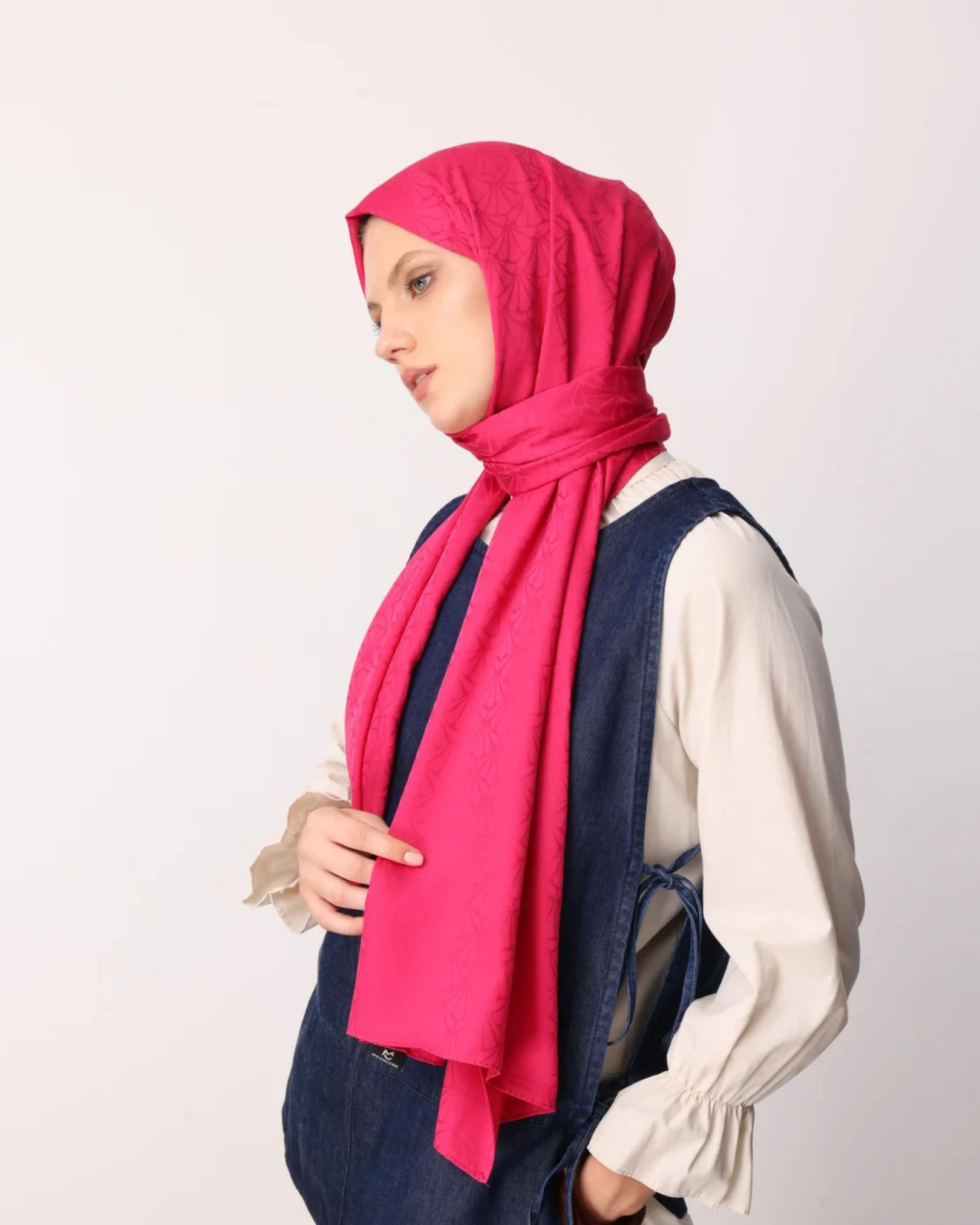 Fuşya Lotus Desen İpeksi Jakar Şal