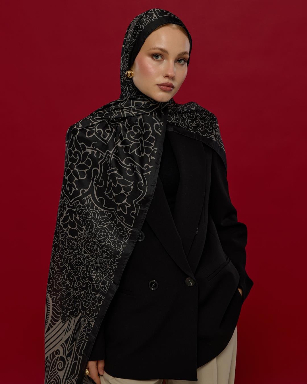 Gece & Krem Harem Rüyası Desen Şal