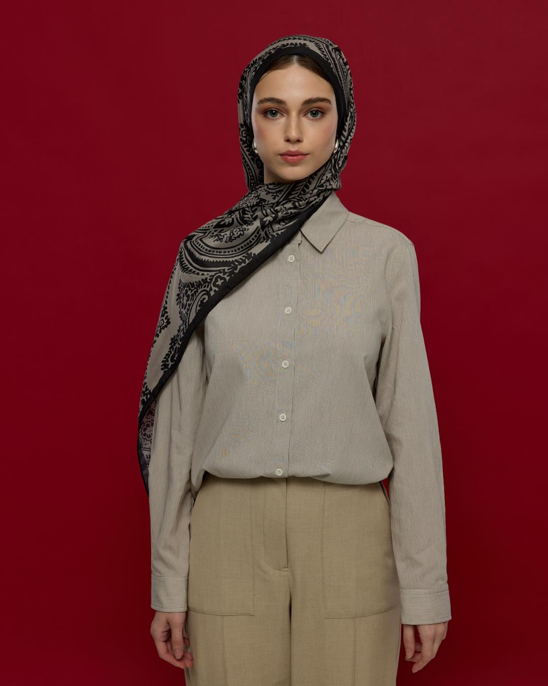 Gece & Krem Sultani Desen Şal