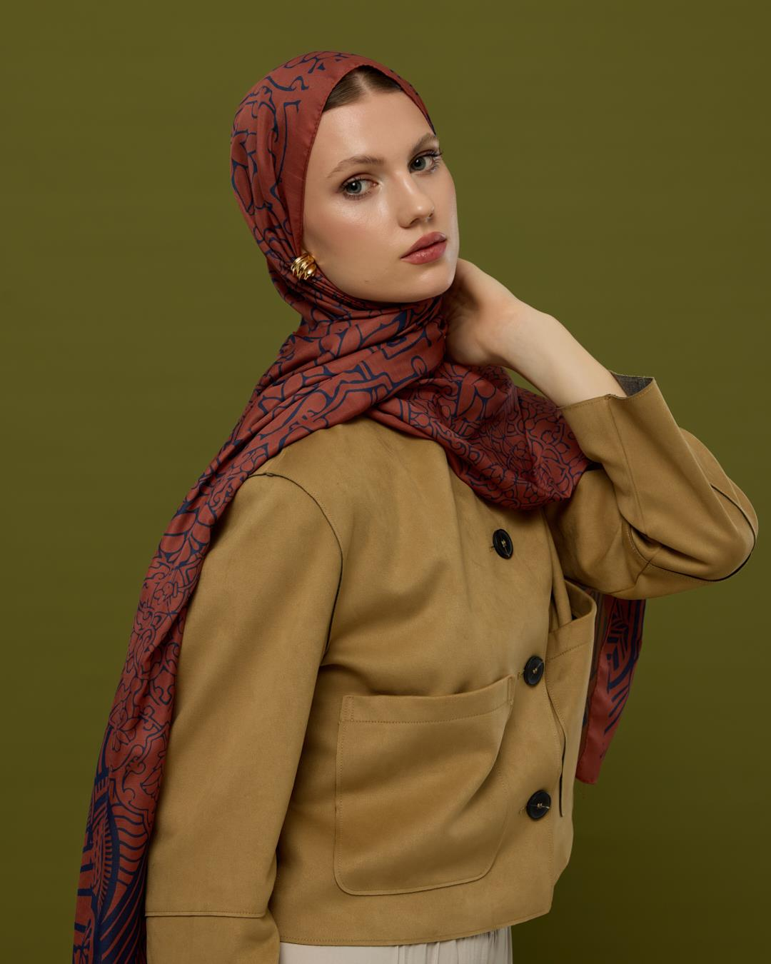 Gece Laciverti & Bakır Harem Rüyası Desen Şal