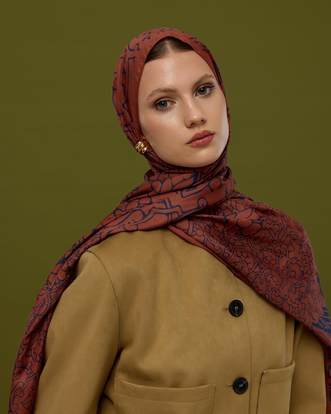 Gece Laciverti & Bakır Harem Rüyası Desen Şal