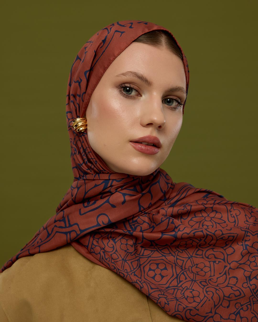 Gece Laciverti & Bakır Harem Rüyası Desen Şal