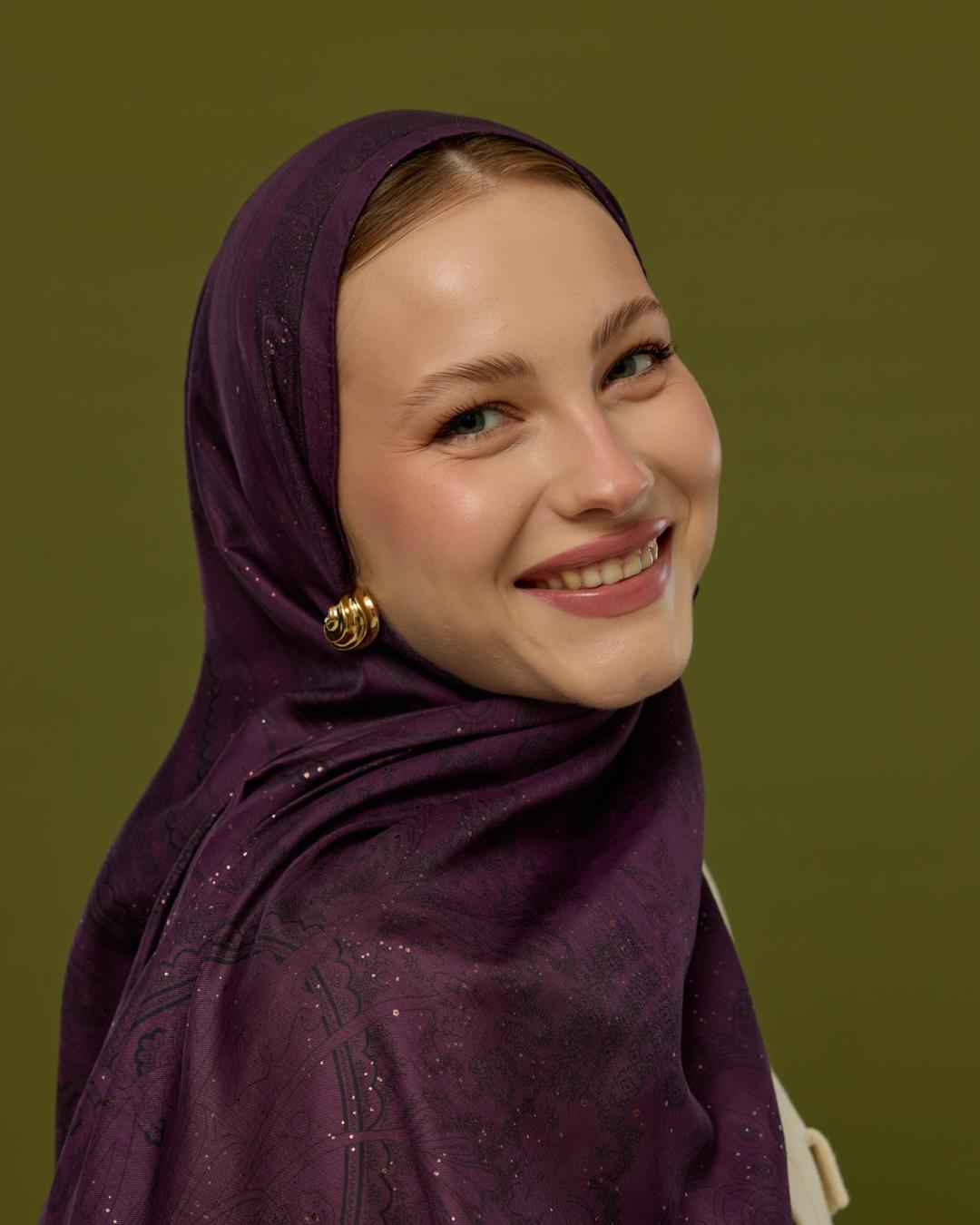 Gece & Mürdüm Hürrem Desen Işıltılı Şal