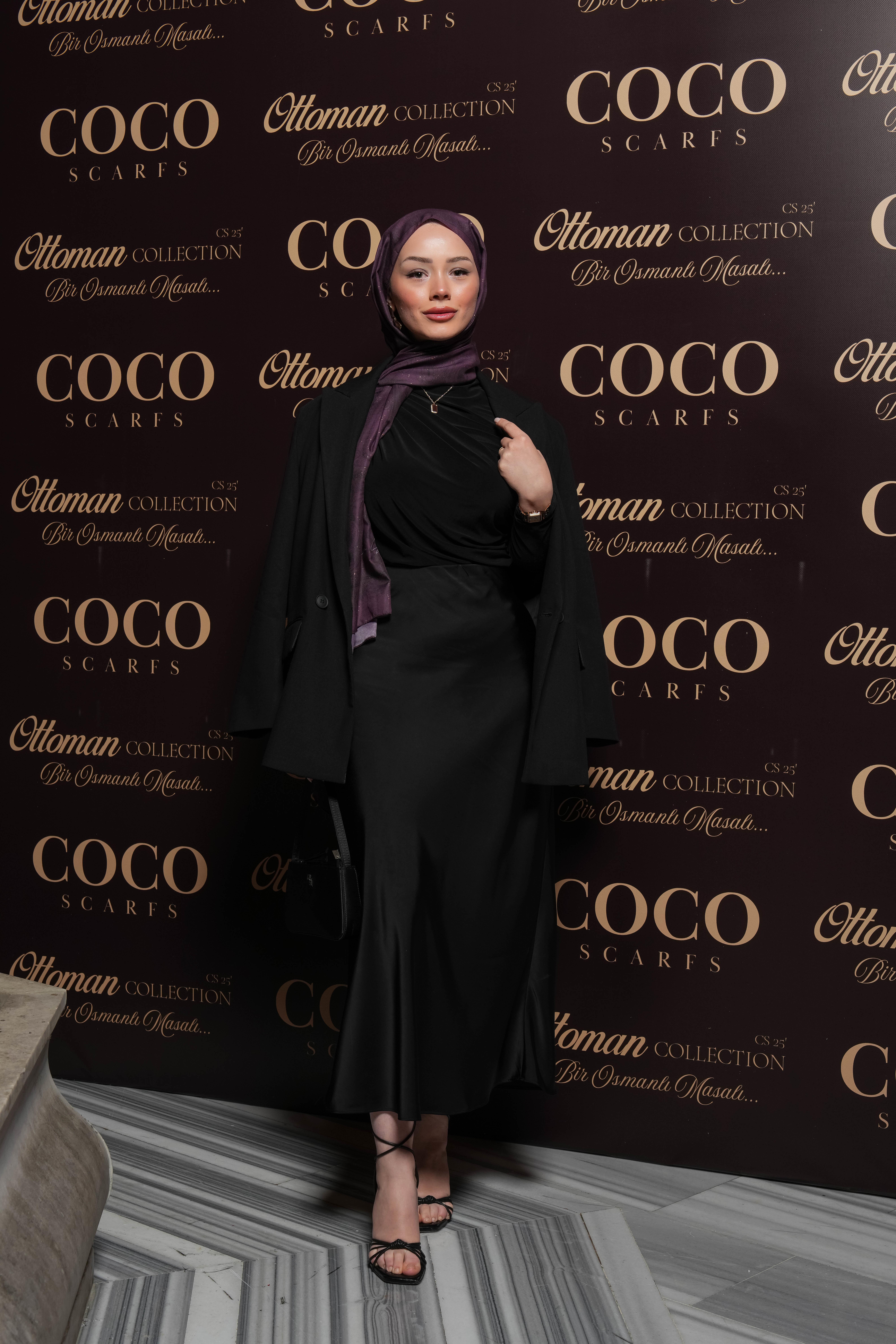 Gece & Mürdüm Hürrem Desen Işıltılı Şal
