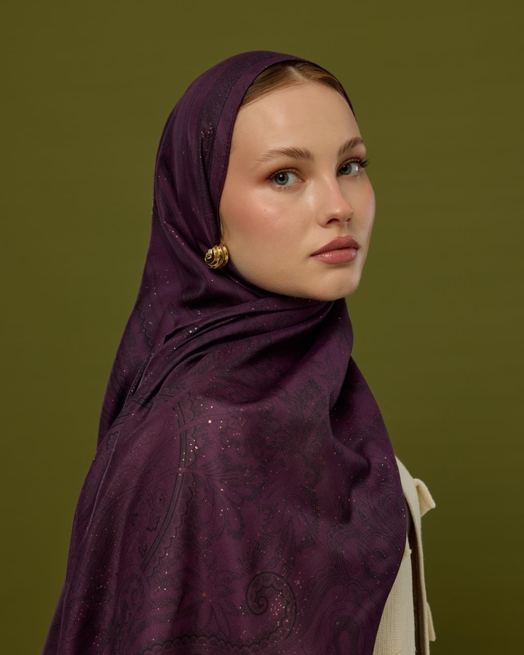 Gece & Mürdüm Hürrem Desen Işıltılı Şal