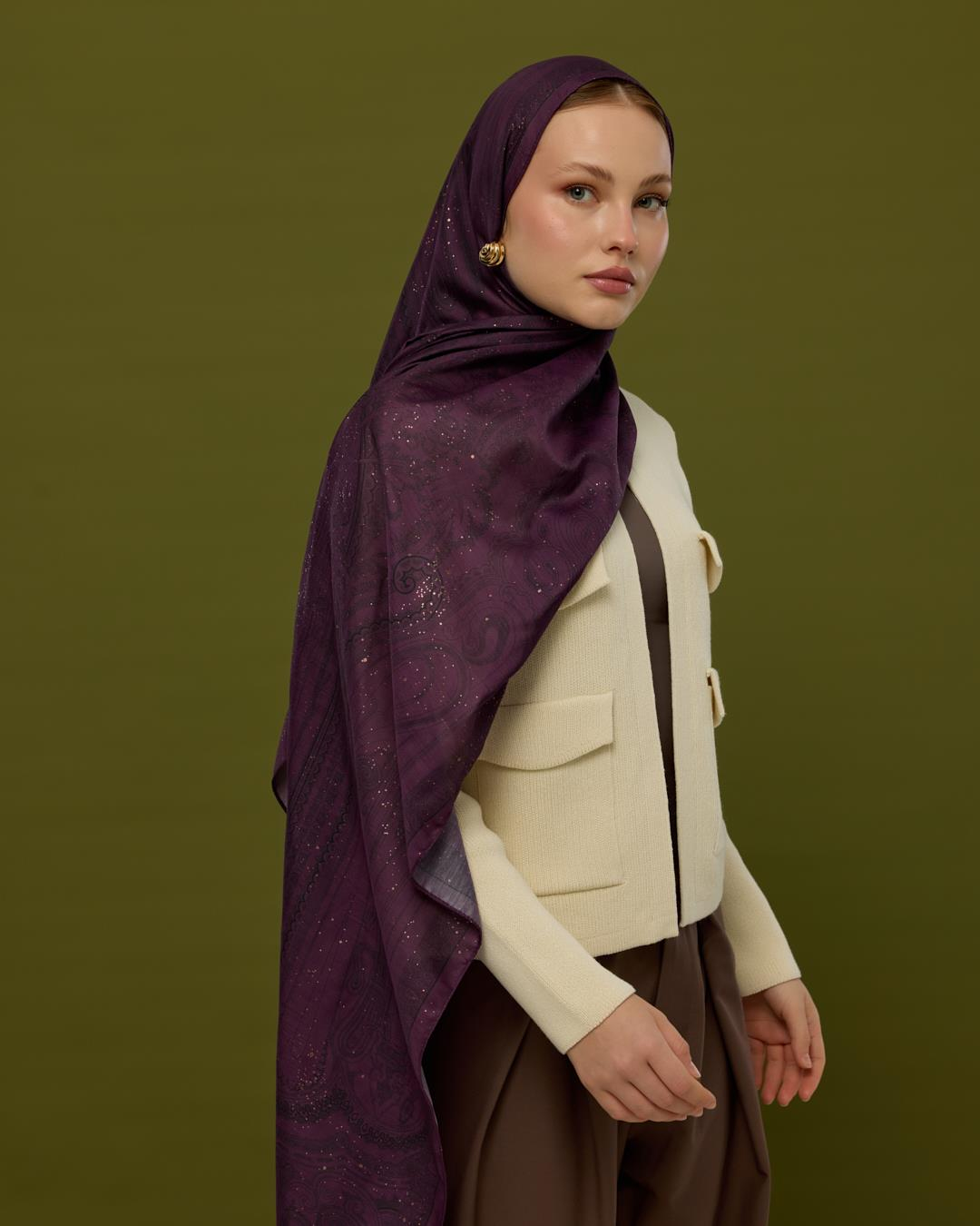 Gece & Mürdüm Hürrem Desen Işıltılı Şal