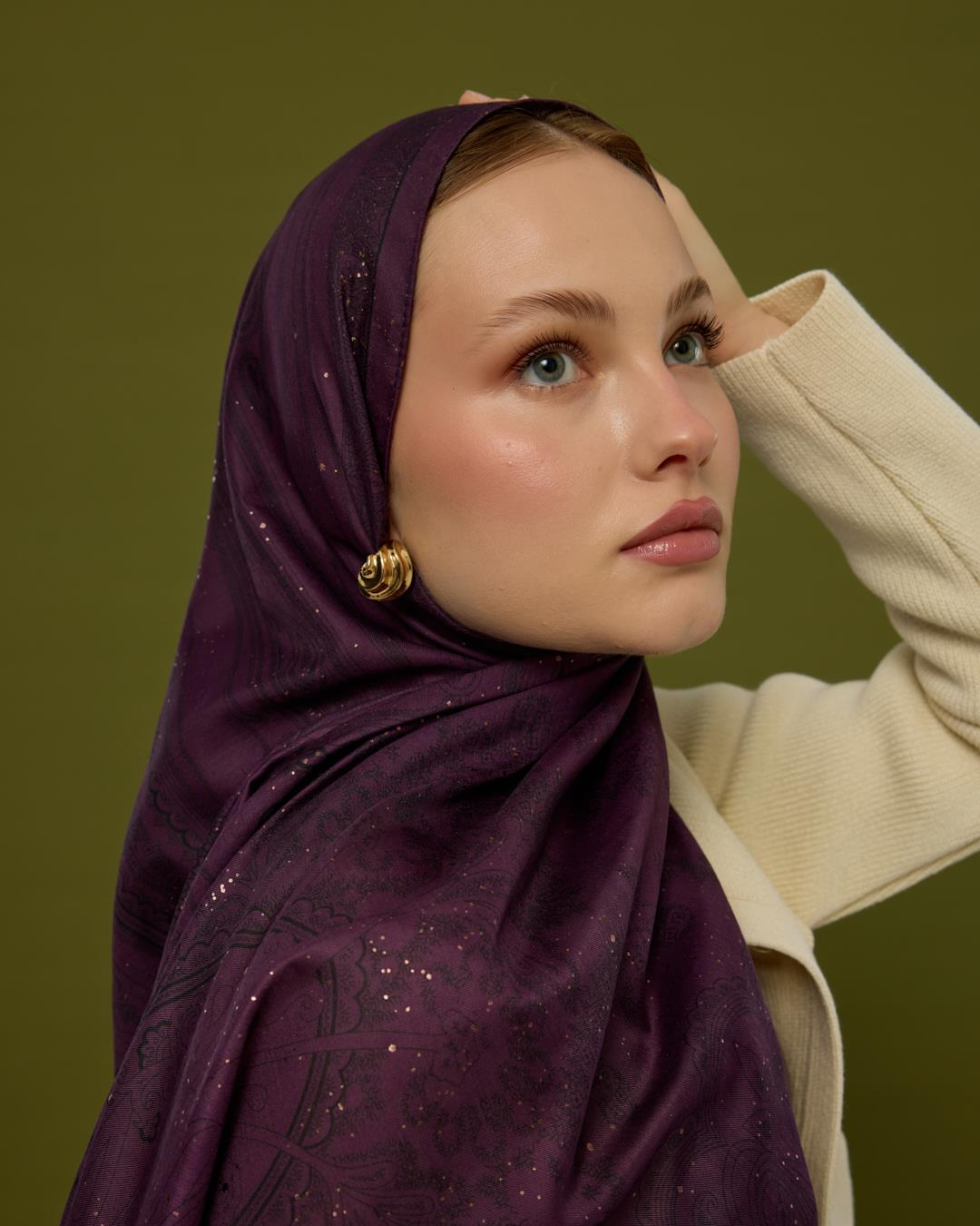Gece & Mürdüm Hürrem Desen Işıltılı Şal