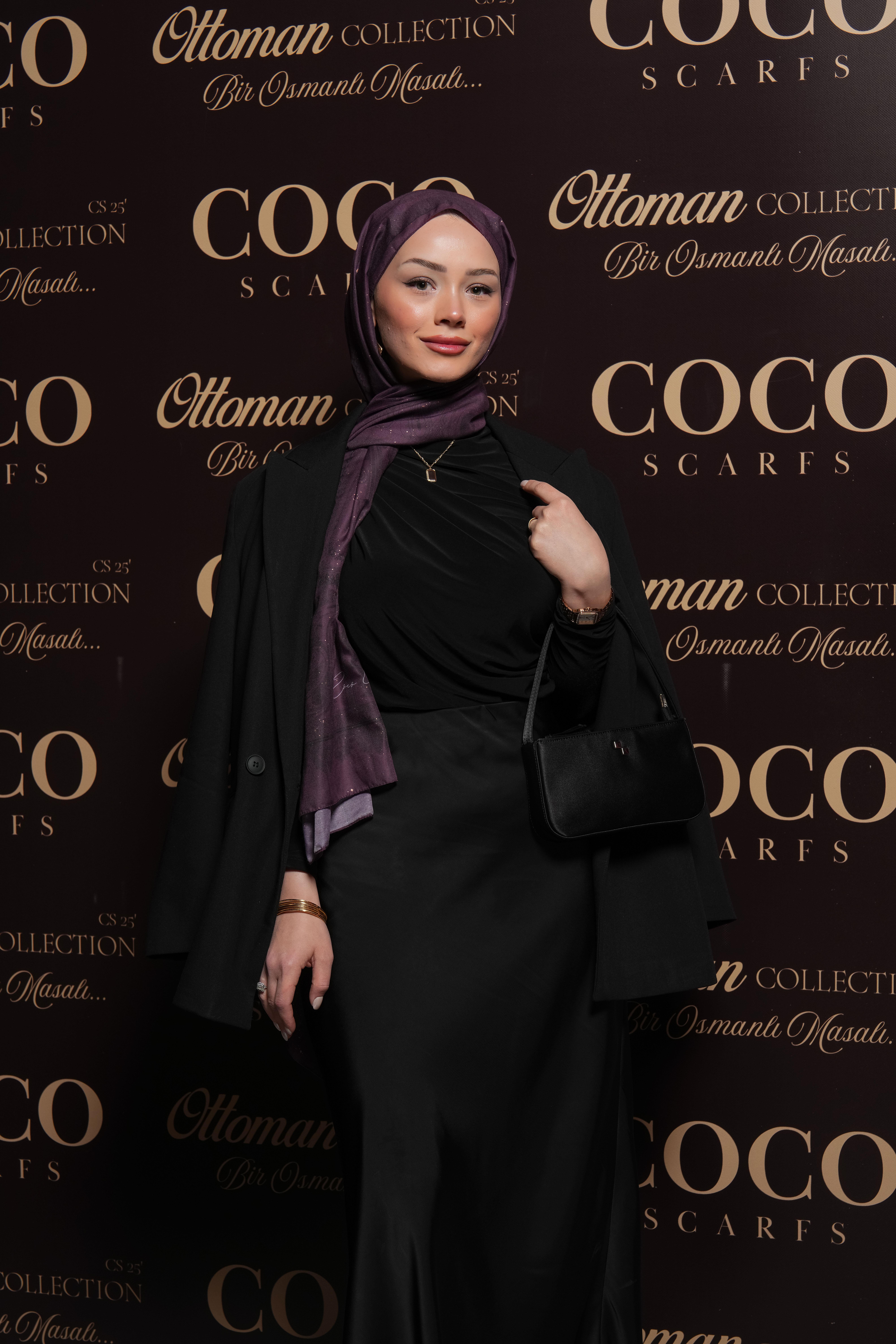 Gece & Mürdüm Hürrem Desen Işıltılı Şal