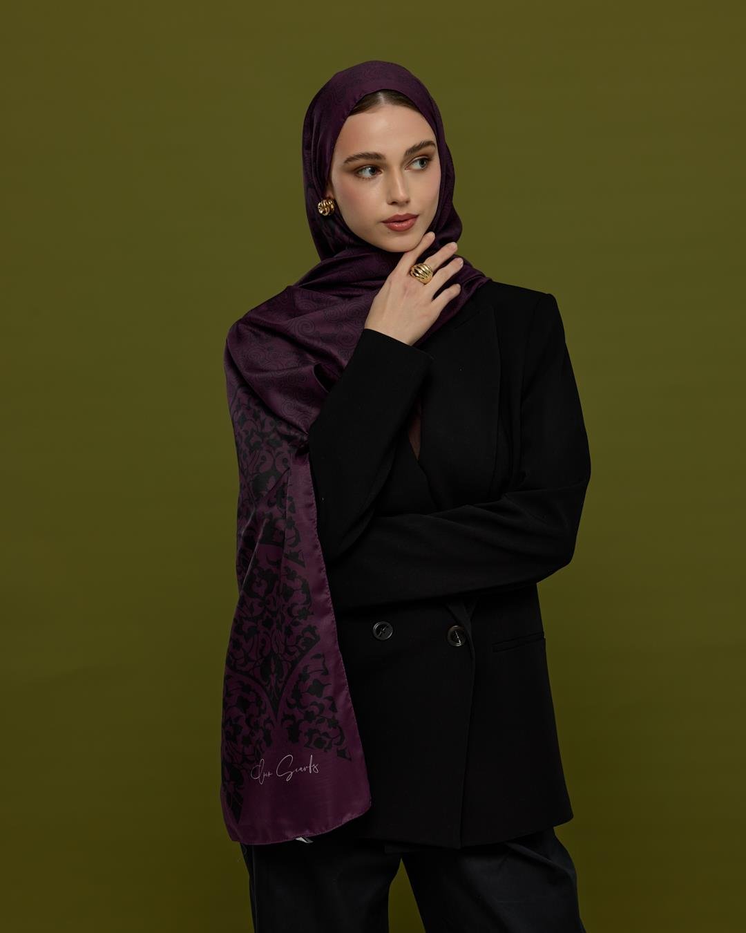 Gece & Mürdüm Saraylı Desen Şal