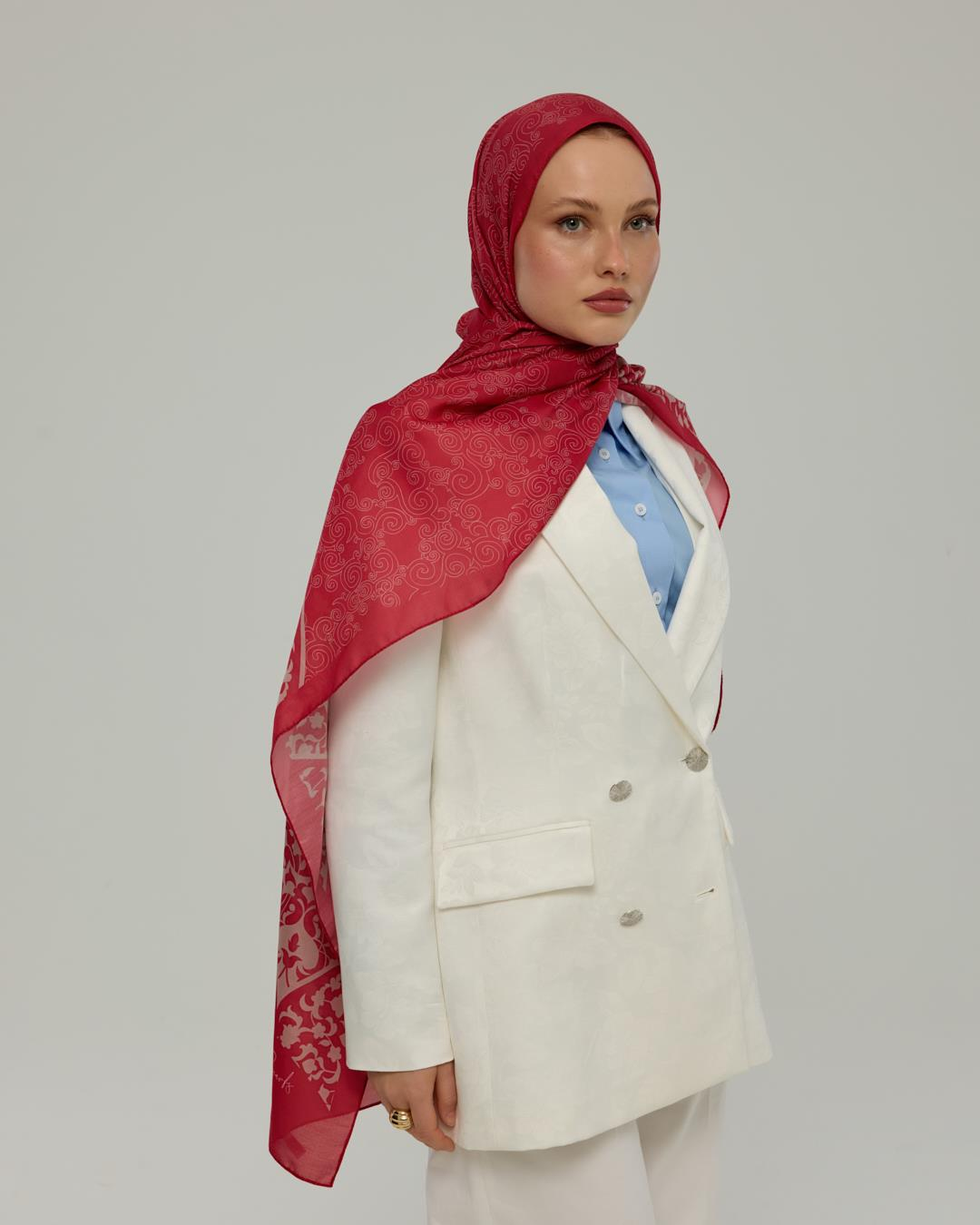 Gülkurusu & Fildişi Saraylı Desen Şal