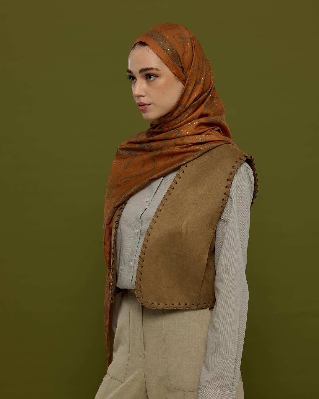 Hardal Zerafeti & Safir Hürrem Desen Işıltılı Şal